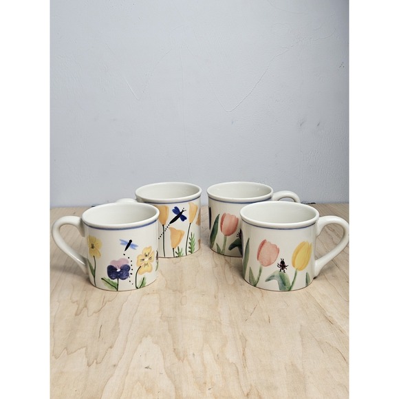 Starbucks Other - Starbucks Barista Hartstone Hand Painted Floral Mug Set of 4 USA Coffee Cups